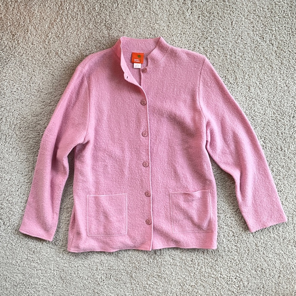 Hearts Of Palm Light Pink Pastel 100% Wool Button Down Coat Sweater Size Large